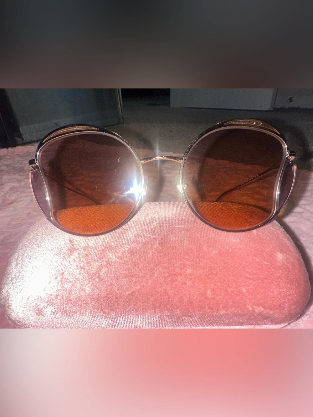 Miu Miu Round Sunglasses Brown Gold Frame